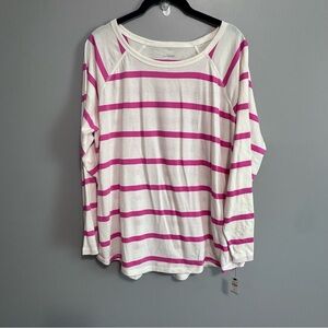 T by Talbots Women’s 1X Pink White Striped Long Sleeve Top NWT Casual
